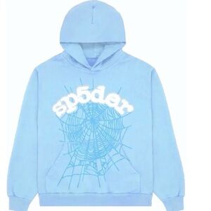 Sp5der Spider Web Sky Blue Hoodie - Small